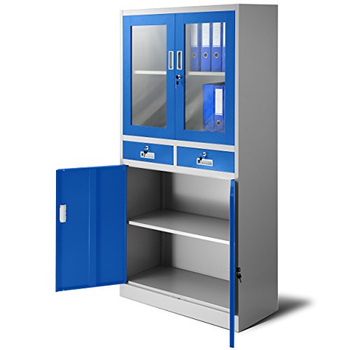 Blauer Stahlschrank - Stahlschrank mit Glastüren 185 cm