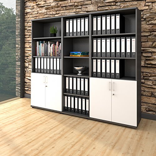 Schrankwand - abschließbare Schrankwand in Anthrazit/Weiß