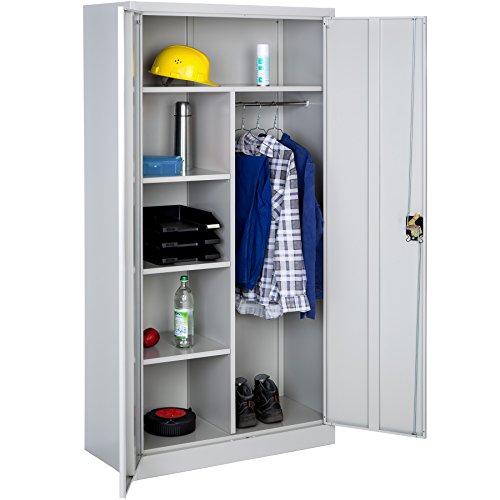 Abschliessbarer Lagerschrank mit 6 Fächer und Kleiderstange, 90 cm