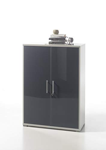 Aktenschrank Halbhoch - Holzdekor Lichtgrau, Front Glas Graphit