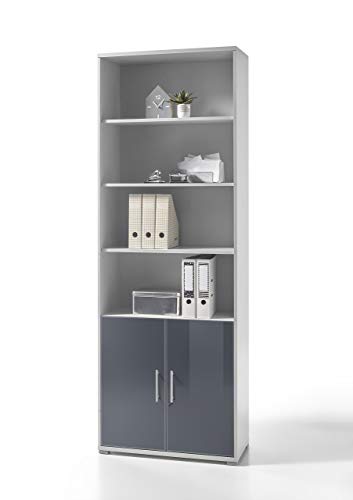 Büroschrank mit Glastür - Lichtgrau, Front Glas Graphit Lackiert