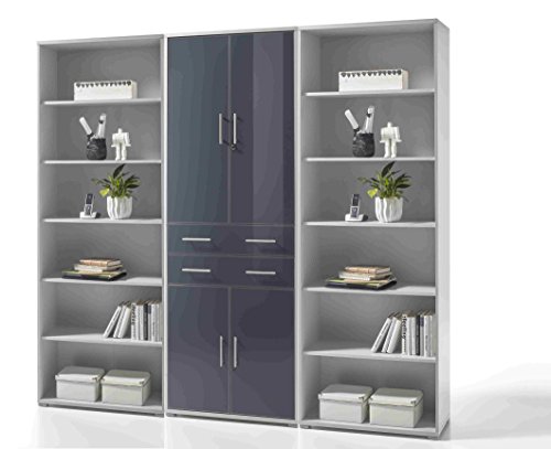 Regal Wand - große Regal wand Lichtgrau mit Glas Graphit