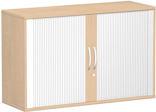 Querrollladenschrank - Büroschrank aus Holz Silber/Buche