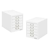 ML-Design 2er Set Aktenschrank mit 5 Schubladen, 28x38x33 cm Weiß, Schubladenschrank aus Metall DIN A4, Büroschrank mit Etikettenhalter, Stahlschrank Metallschrank Werkzeugschrank Aufbewahrungsschrank