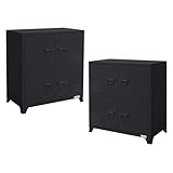 ML-Design 2er Set Aktenschrank 75x40x80,5 cm Anthrazit, Stahl, Büroschrank freistehend 4 Beinen, Metallspind 4 Türen, 2 Fächer, Industrial, Lagerschrank Stahlschrank Metallschrank Aufbewahrungsschrank