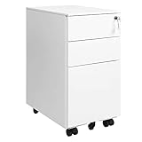 SONGMICS Rollcontainer, unter Schreibtisch, mit 3 Schublade, vormontiert, abschließbarer Büroschrank mit Hängeregistratur, für Akten, Dokumente, Schreibwaren, 45 x 30 x 60 cm, weiß OFC031W01