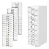 ML-Design 4er Set Aktenschrank mit 15 Schubladen, 28x38x87 cm, Weiß, Schubladenschrank Metall DIN A4, Büroschrank mit Etikettenhalter, Stahlschrank Metallschrank Werkzeugschrank Aufbewahrungsschrank